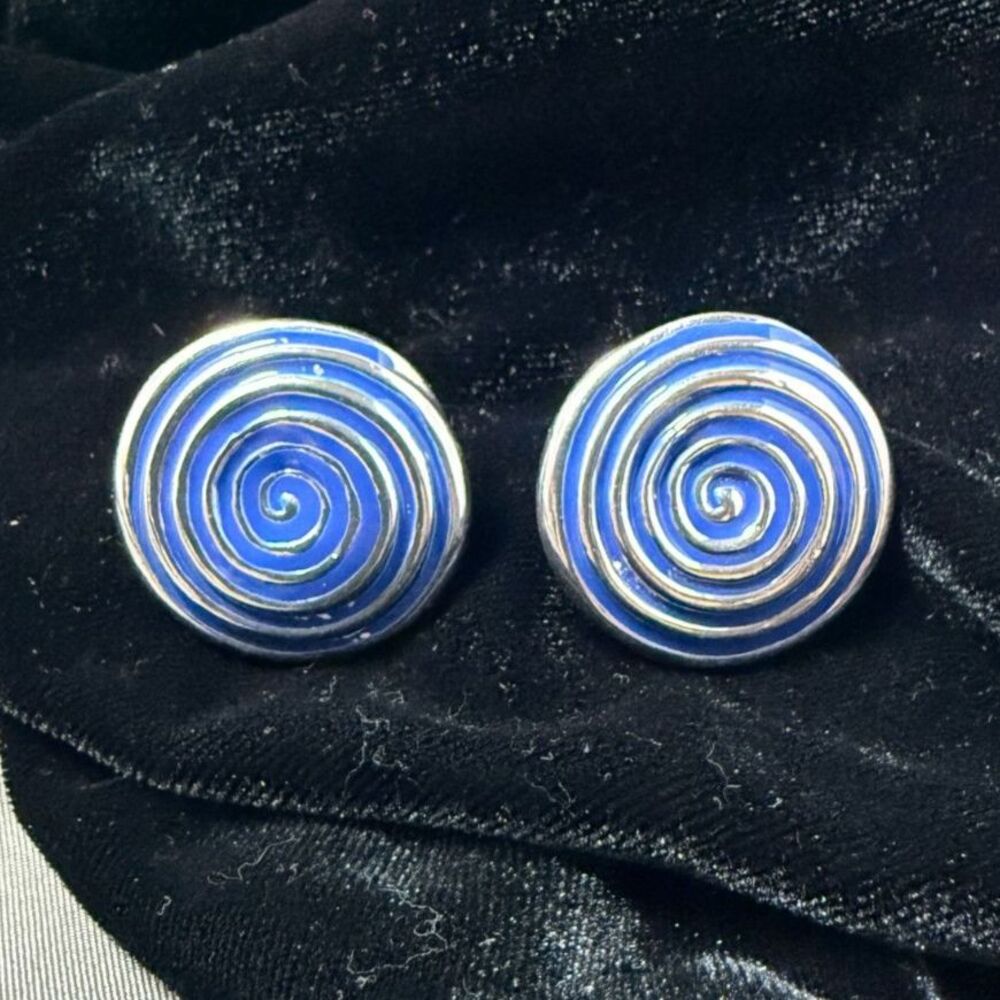 Simon Sebbag Designs Blue Enamel Spiral Sterling Silver Clip-On Earrings